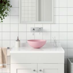 Berkfield Home Bathroom Sink Ceramic Matt Pink Round - thumbnail 1