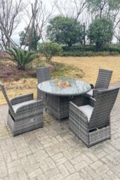 Fimous Rattan Gas Fire Pit Round Table Gas Heater Adjustable Chair Set Dining Table & Chair Set 4 Seat in Dark Grey - thumbnail 4