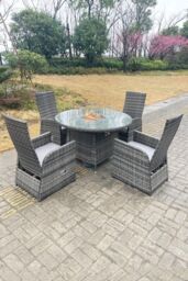 Fimous Rattan Gas Fire Pit Round Table Gas Heater Adjustable Chair Set Dining Table & Chair Set 4 Seat in Dark Grey - thumbnail 6