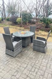 Fimous Rattan Gas Fire Pit Round Table Gas Heater Adjustable Chair Set Dining Table & Chair Set 4 Seat in Dark Grey - thumbnail 2