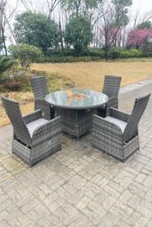 Fimous Rattan Gas Fire Pit Round Table Gas Heater Adjustable Chair Set Dining Table & Chair Set 4 Seat in Dark Grey - thumbnail 5