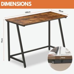 Rafaelo Mobilia Industrial Rustic Computer Desk 100CM Wide in Brown - thumbnail 6