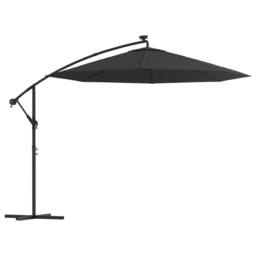 Berkfield Home Cantilever Umbrella with LED Lights & Steel Pole 300 cm Black - thumbnail 2
