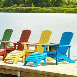 Wyld and Coco Blue Faux Wood Garden Chair Footstool Weather Resistant Modern - thumbnail 1