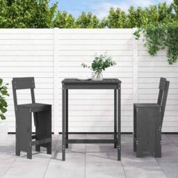 Berkfield Home 3 Piece Garden Bar Set Grey Solid Wood Pine - thumbnail 2