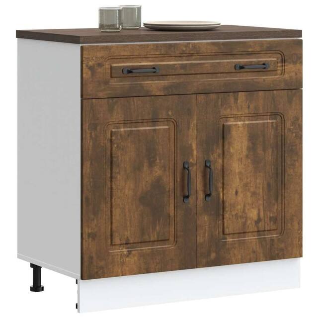 Berkfield Home Kitchen Base Cabinet Kalmar Smoked Oak Engineered Wood in Brown - image 1