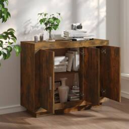 Berkfield Home Sideboard Smoked Oak 92x35x75 cm Engineered Wood in Brown - Size: 92 x 35 x 75 cm - thumbnail 1