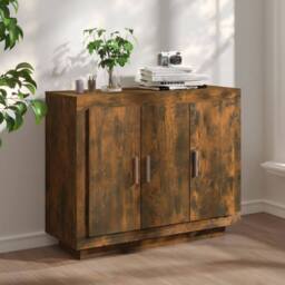 Berkfield Home Sideboard Smoked Oak 92x35x75 cm Engineered Wood in Brown - Size: 92 x 35 x 75 cm - thumbnail 2