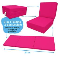 House of Home Fold Out Z Bed Single Size Chair Bed Folding Guest Sofa Pink - thumbnail 3