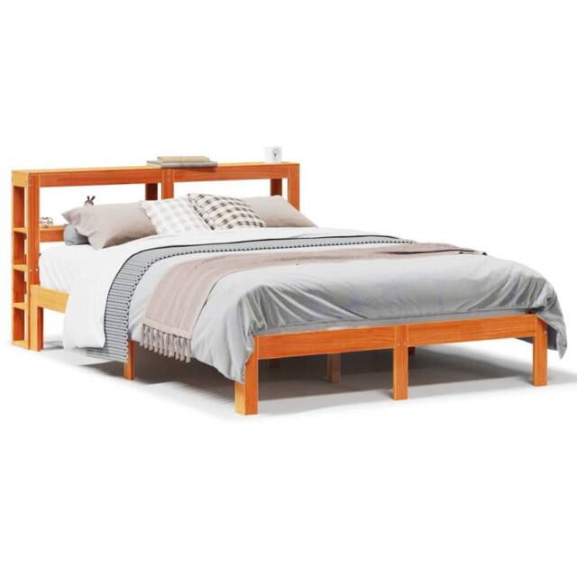 Berkfield Home Bed Frame without Mattress Wax Brown 135x190 cm Double Solid Wood Pine - image 1