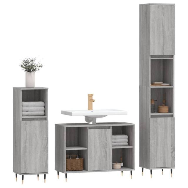 Berkfield Home Modern 3 Piece Bathroom Furniture Set Grey Sonoma Engineered Wood - image 1
