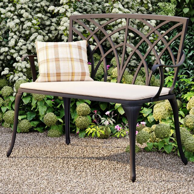 Charles Bentley Metal Cast Aluminium 2 Seater Garden Patio Bench Seat in Black - image 1