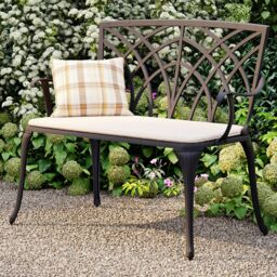 Charles Bentley Metal Cast Aluminium 2 Seater Garden Patio Bench Seat in Black - thumbnail 1