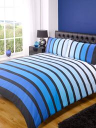 Rapport Home Soho Stripe Polycotton Duvet Cover Set with Pillowcase in Blue - Size: King - thumbnail 1