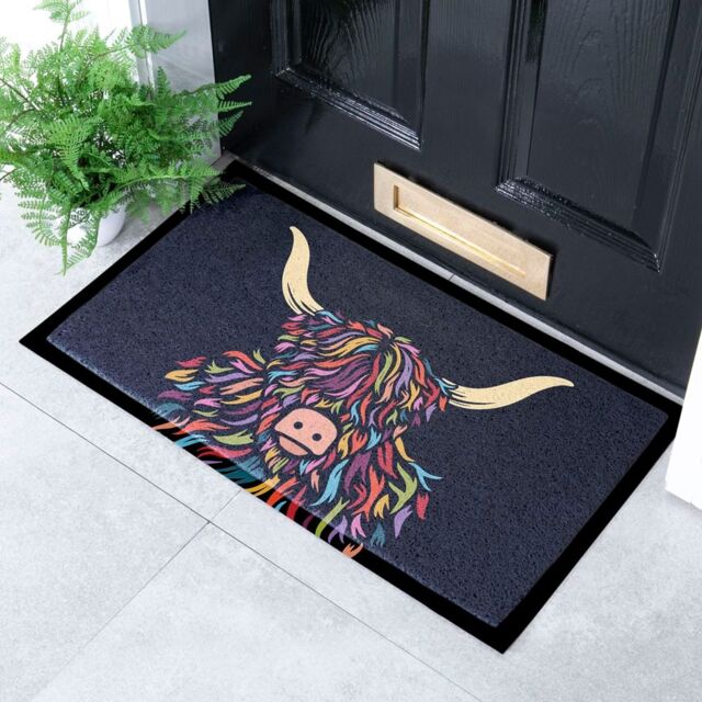 Artsy Mats Highland Cow Colour Indoor Outdoor Doormat - Size: 40 cm x 70 cm - image 1