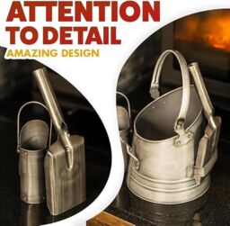 Marco Paul Fireside Accessory Set Coal Bucket Shovel Matchstick Holder Silver Kindling Log in Metallic Silver - thumbnail 6