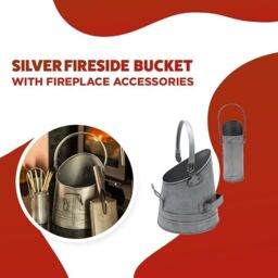 Marco Paul Fireside Accessory Set Coal Bucket Shovel Matchstick Holder Silver Kindling Log in Metallic Silver - thumbnail 2