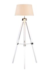 Orsina Minimalist White Wood Tripod Floor Lamp, Industrial-Inspired Lamp With Sturdy Metal Rods, Unique Tall Light in Cream