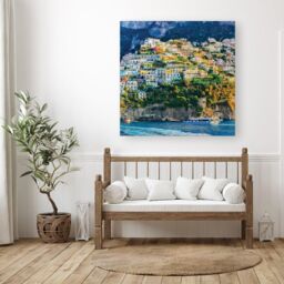 "Warren Reed - Designer Positano, Amalfi Coast Canvas in Green - Size: W16"" x H16""" - thumbnail 3