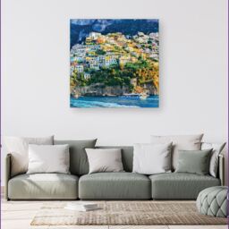 "Warren Reed - Designer Positano, Amalfi Coast Canvas in Green - Size: W16"" x H16""" - thumbnail 4