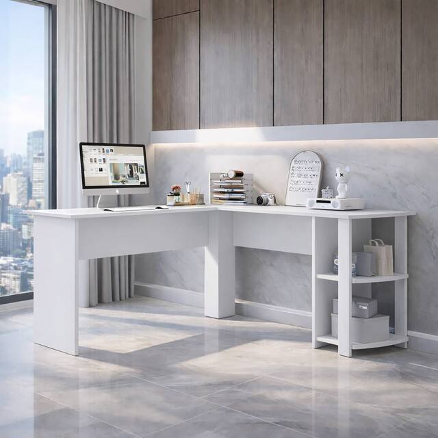 Harmin White L-Shaped Corner Home Study Desk - image 1
