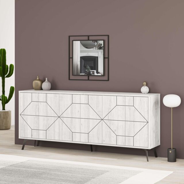 Decortie 6-Doors Push-to-open Doors Sideboard 'Dune' with Metal Legs 183cm in Off-White - Size: 3 Pack - image 1