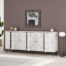 Decortie 6-Doors Push-to-open Doors Sideboard 'Dune' with Metal Legs 183cm in Off-White - Size: 3 Pack - thumbnail 4