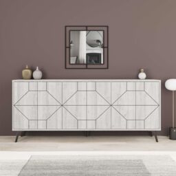 Decortie 6-Doors Push-to-open Doors Sideboard 'Dune' with Metal Legs 183cm in Off-White - Size: 3 Pack - thumbnail 5