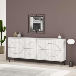 Decortie 6-Doors Push-to-open Doors Sideboard 'Dune' with Metal Legs 183cm in Off-White - Size: 3 Pack - thumbnail 1
