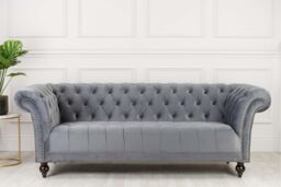 Birlea Chesterfield Sofa 3 Seater Chester Grey Velvet Studded Settee - thumbnail 1