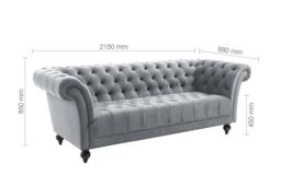 Birlea Chesterfield Sofa 3 Seater Chester Grey Velvet Studded Settee - thumbnail 6