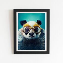 "Warren Reed - Designer Panda With Golden Glasses Splashart Framed Art Print in Black - Size: W20"" x H30""" - thumbnail 1