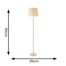 ValueLights Triston Natural Light Wood Floor Lamp with Scallop Trim Tapered Shade & LED Bulb in White - thumbnail 6