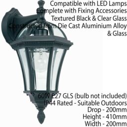 Loops 2 PACK IP44 Outdoor Wall Light Matt Black & Glass Lantern Down Porch Path Lamp - thumbnail 3