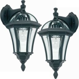 Loops 2 PACK IP44 Outdoor Wall Light Matt Black & Glass Lantern Down Porch Path Lamp - thumbnail 1