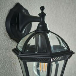 Loops 2 PACK IP44 Outdoor Wall Light Matt Black & Glass Lantern Down Porch Path Lamp - thumbnail 5