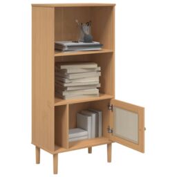 Berkfield Home Bookcase SENJA Rattan Look Brown 60x35x130 cm Solid Wood Pine - Size: 60 x 35 x 130 cm - thumbnail 4