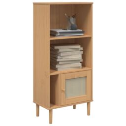 Berkfield Home Bookcase SENJA Rattan Look Brown 60x35x130 cm Solid Wood Pine - Size: 60 x 35 x 130 cm - thumbnail 3