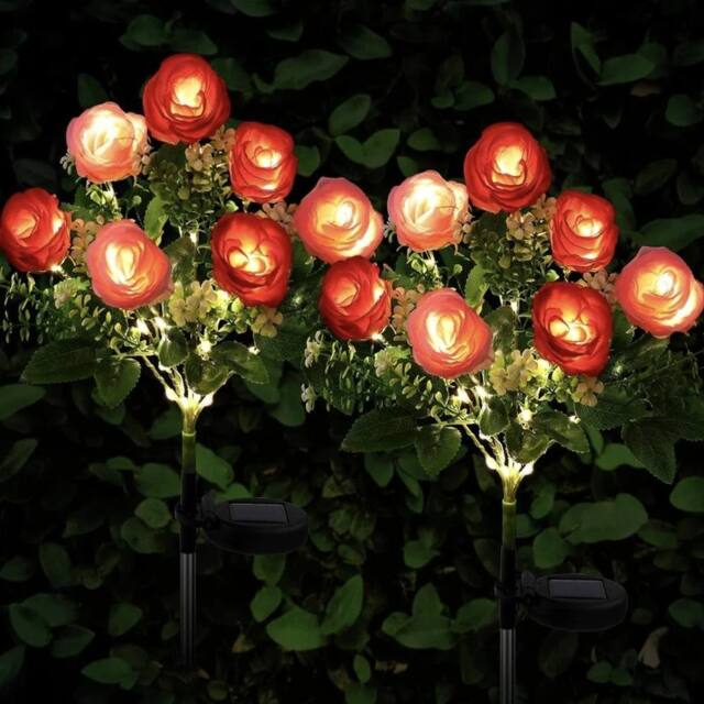 Havendro 2 Pack Pink rose Solar Powered Lights Outdoor Garden - image 1