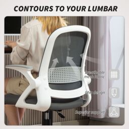 HOMCOM Ergonomic Swivel Computer Chair with Flip-up Armrests in Grey - thumbnail 4