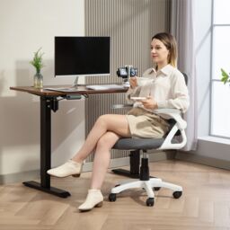 HOMCOM Ergonomic Swivel Computer Chair with Flip-up Armrests in Grey - thumbnail 1