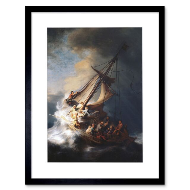 Artery8 Old Master Painting Rembrandt Christ Storm On Sea Of Galilee 1633 Disciples Biblical Scene Framed Wall Art Print Picture 12X16 inch - image 1
