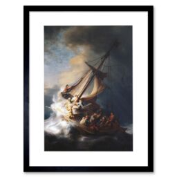 Artery8 Old Master Painting Rembrandt Christ Storm On Sea Of Galilee 1633 Disciples Biblical Scene Framed Wall Art Print Picture 12X16 inch - thumbnail 1