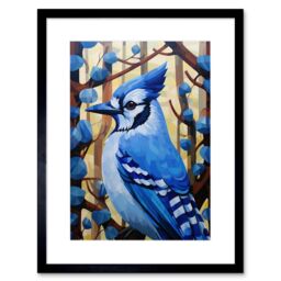 "Artery8 Wall Art Print Blue Jay Geometric Artwork Wild Bird Perched on Tree Polygonal Forest Landscape Artwork Framed 9X7 Inch - Size: W7"" x H9""" - thumbnail 1