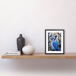"Artery8 Wall Art Print Blue Jay Geometric Artwork Wild Bird Perched on Tree Polygonal Forest Landscape Artwork Framed 9X7 Inch - Size: W7"" x H9""" - thumbnail 2