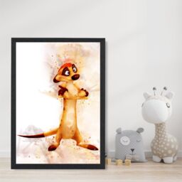 ARTZE Timon Watercolour Lion King Framed Print SIZE: A2 with Black Frame in Orange - Size: A4 - thumbnail 2