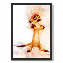 ARTZE Timon Watercolour Lion King Framed Print SIZE: A2 with Black Frame in Orange - Size: A4 - thumbnail 1