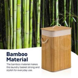 VOGREX Beige Foldable Large Bamboo Laundry Hamper - thumbnail 4