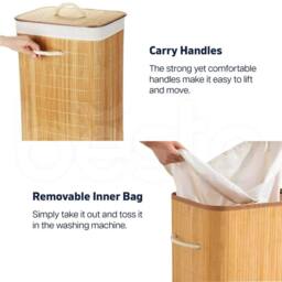 VOGREX Beige Foldable Large Bamboo Laundry Hamper - thumbnail 2