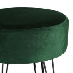 Harbour Housewares Round Velvet Footstool - H40 x D35cm - Black Hairpin Legs in Green - thumbnail 5